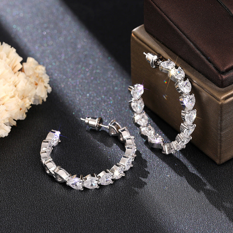 Elaborate Heart Shape Stud Earrings For Women In Copper With Luxurious Zircon Inlay