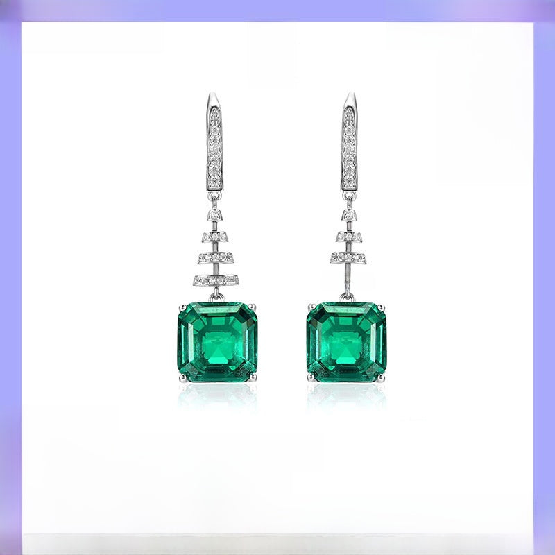 Geometric Earrings For Women Featuring May Birthstone Emerald In 925 Sterling Silver With Real Gold Plated Finish, 1 Piece