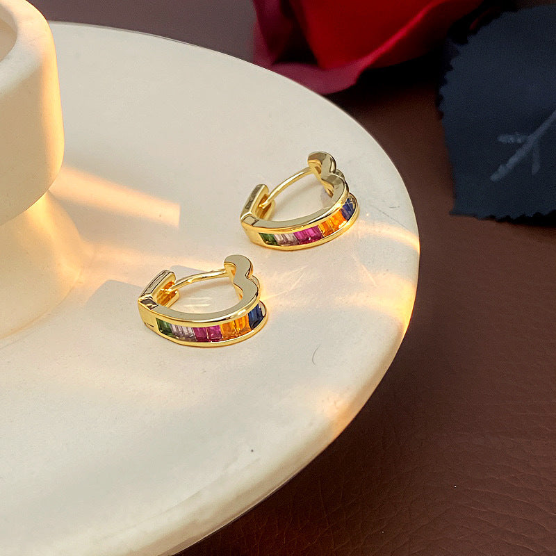 Heart Shape Earrings For Women In New Style, Copper With Real Gold Plated Electroplated Finish And Zircon Inlay