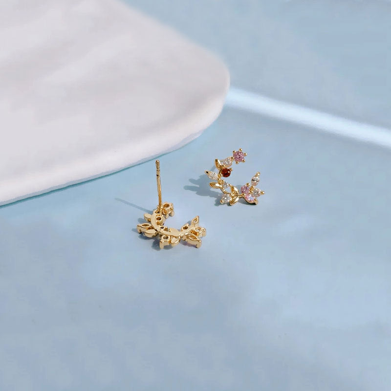 Heart Shape Earrings For Women In Cute Style With Copper Ear Pins And Electroplated Gold Plating Featuring Zircon Inlay