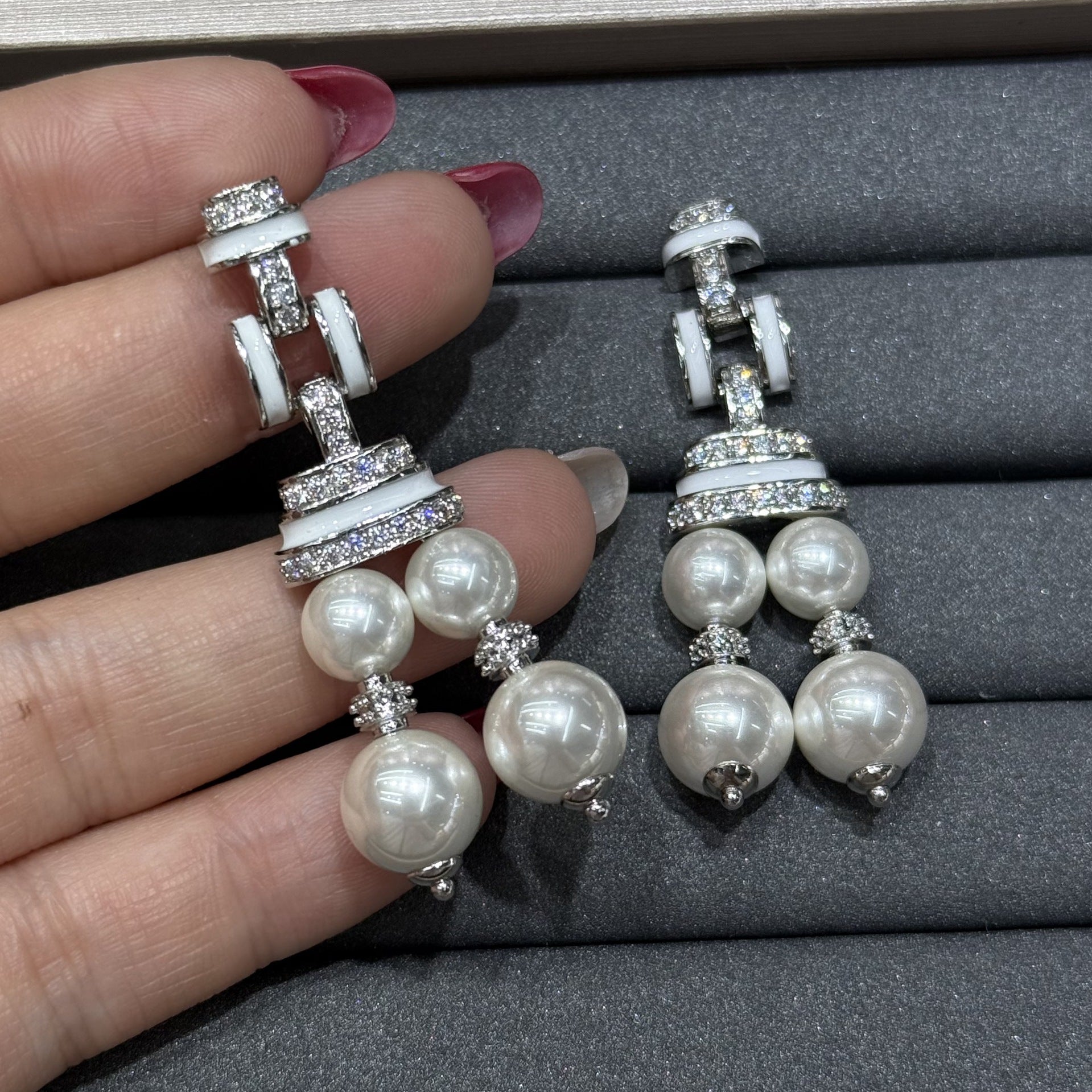 Heart Shape Earrings For Women Featuring Freshwater Pearl Inlay With 925 Sterling Silver Posts And Brass Material In Silver
