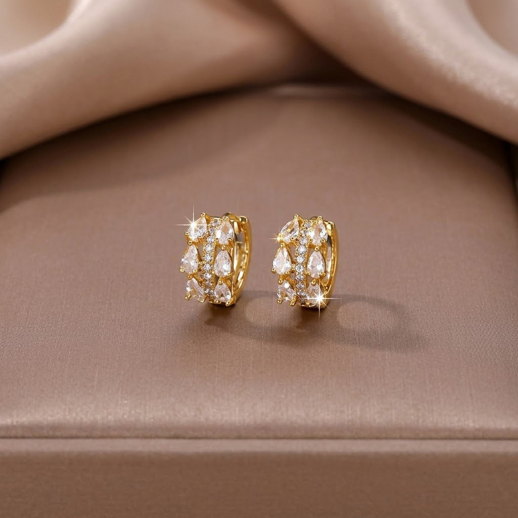 Leaves Earrings For Women In Copper With Real Gold Plated Bezel Setting Featuring Zircon Inlay