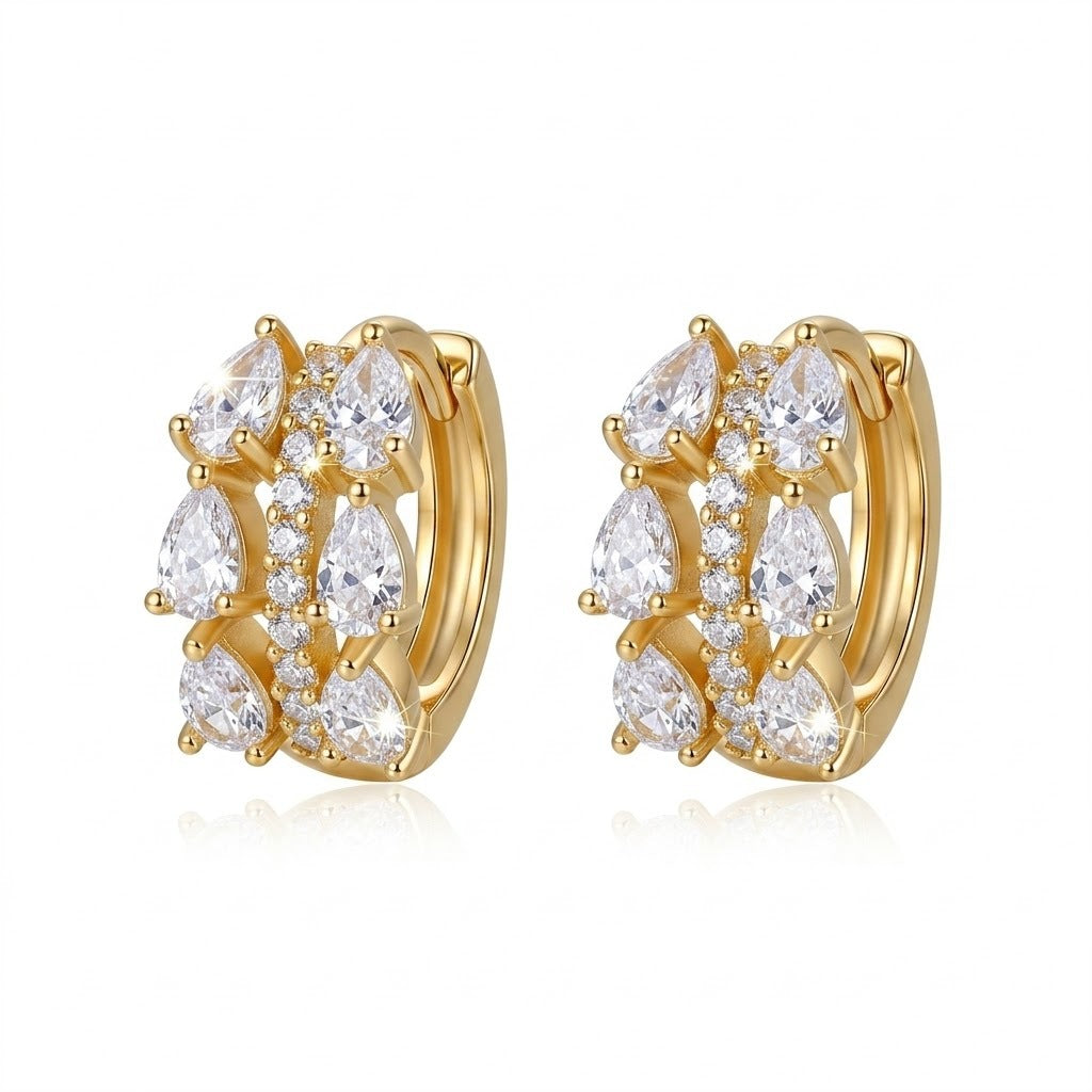 Leaves Earrings For Women In Copper With Real Gold Plated Bezel Setting Featuring Zircon Inlay