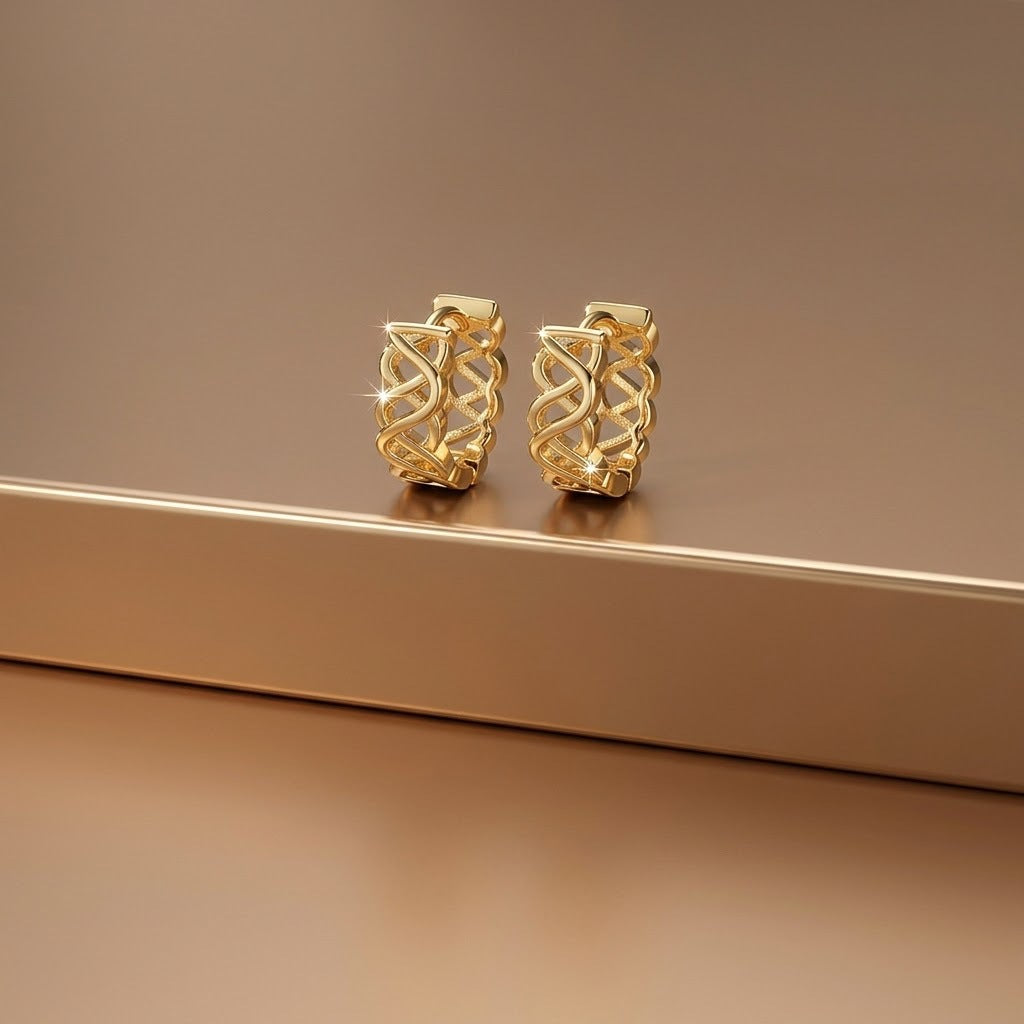 Leaves Earrings For Women In Copper With Real Gold Plated Bezel Setting Featuring Zircon Inlay