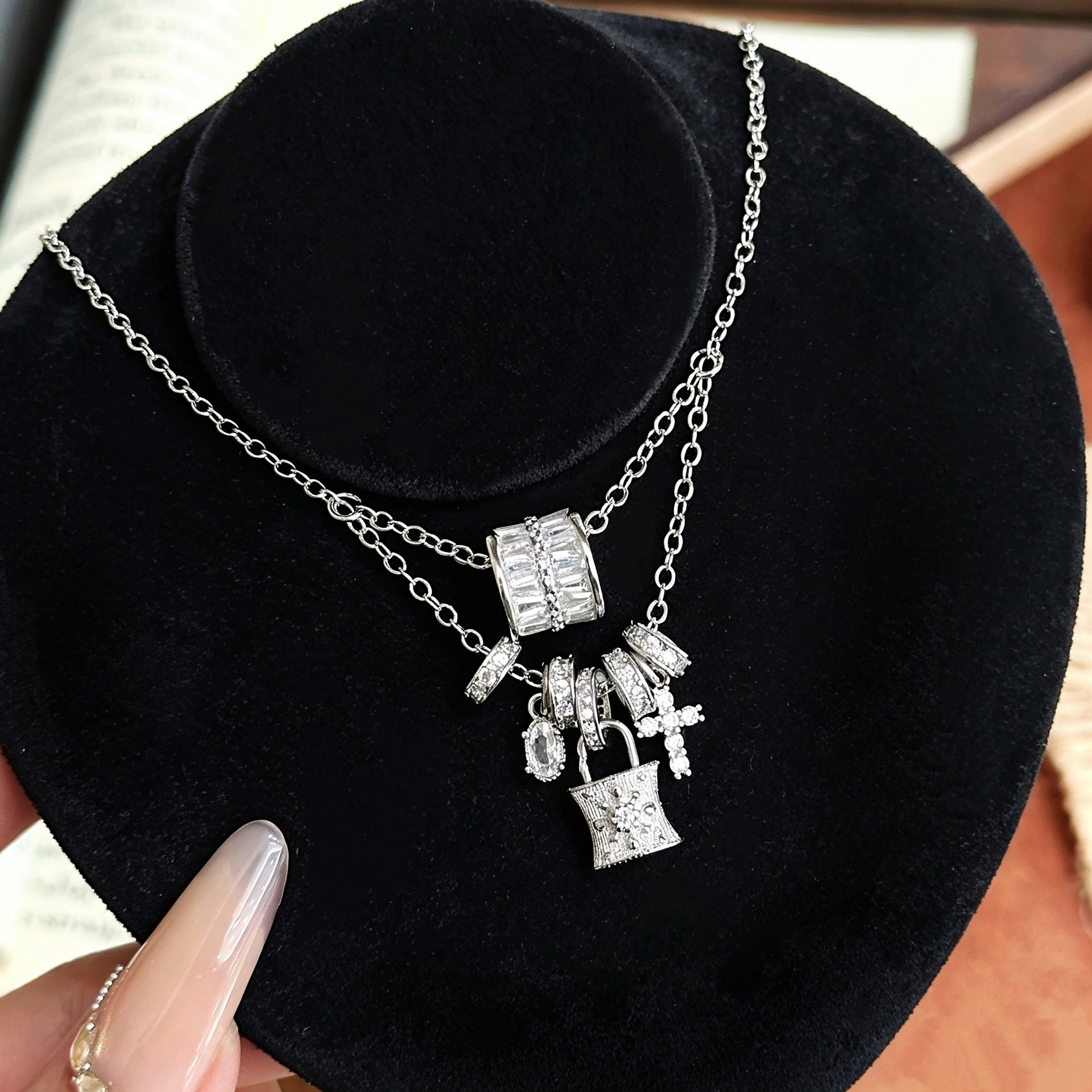 Cross Pendant Necklace For Women In Champagne, Featuring Copper Chain And Pendant With Electroplated Finish