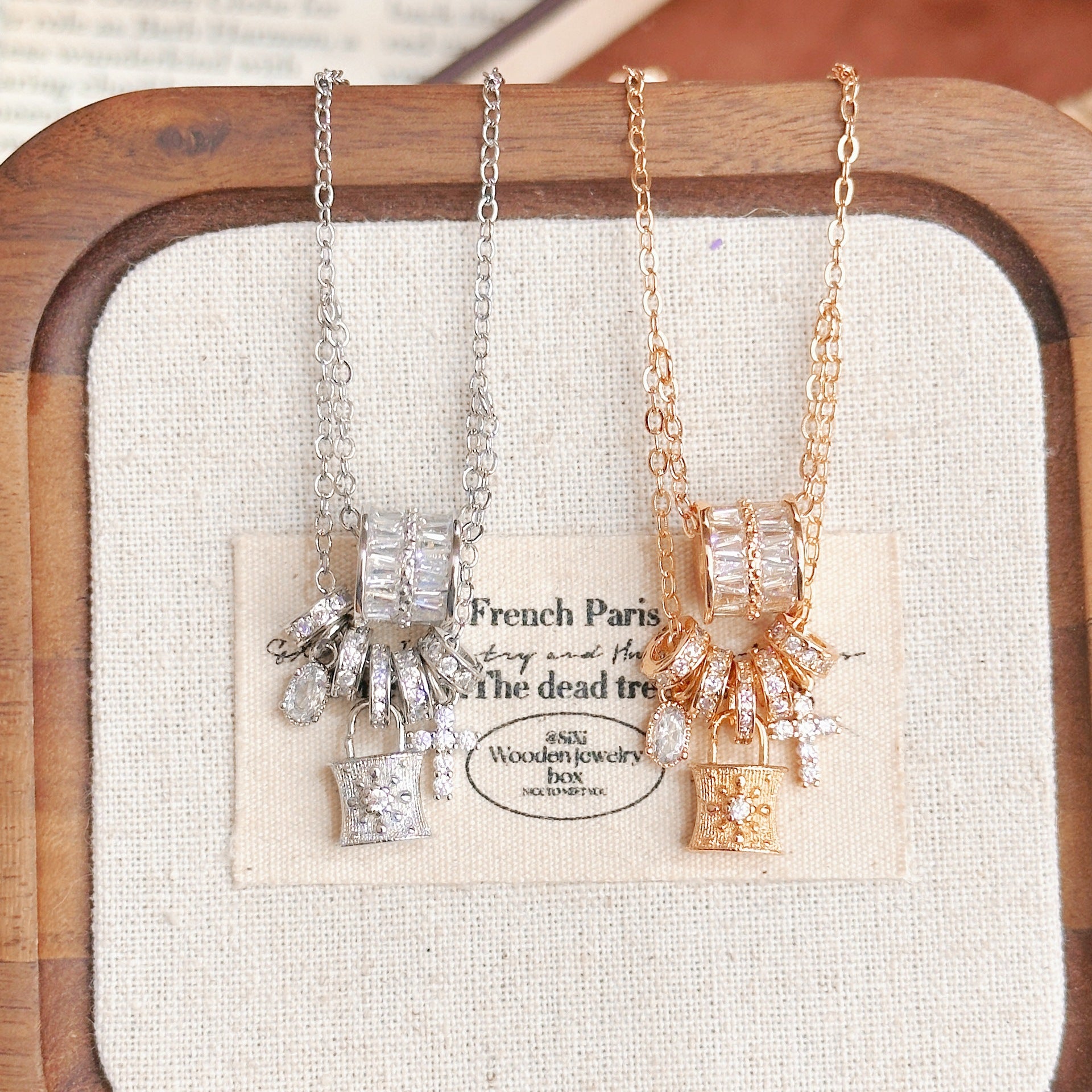 Cross Pendant Necklace For Women In Champagne, Featuring Copper Chain And Pendant With Electroplated Finish