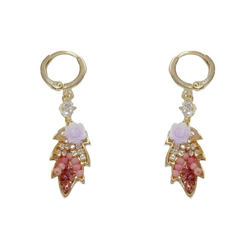 Handmade Petal Drop Earrings In Real Gold Plated Copper, Simple Style For Women
