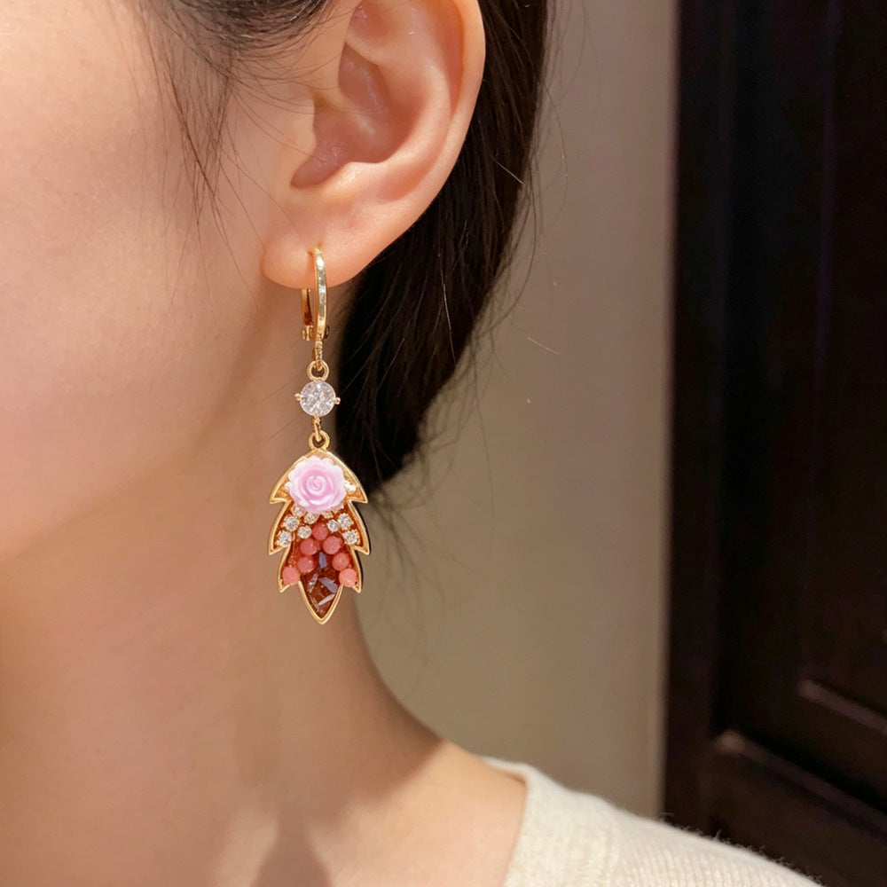 Handmade Petal Drop Earrings In Real Gold Plated Copper, Simple Style For Women