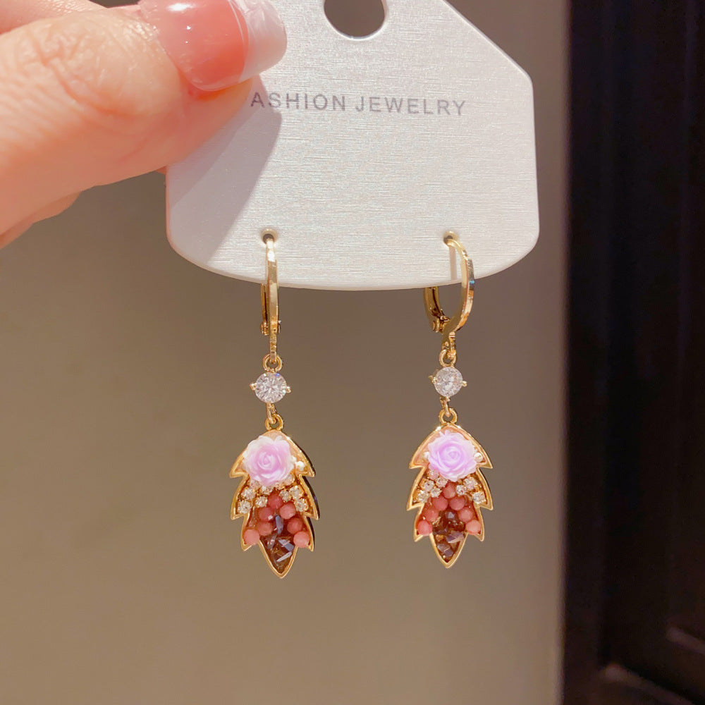 Handmade Petal Drop Earrings In Real Gold Plated Copper, Simple Style For Women