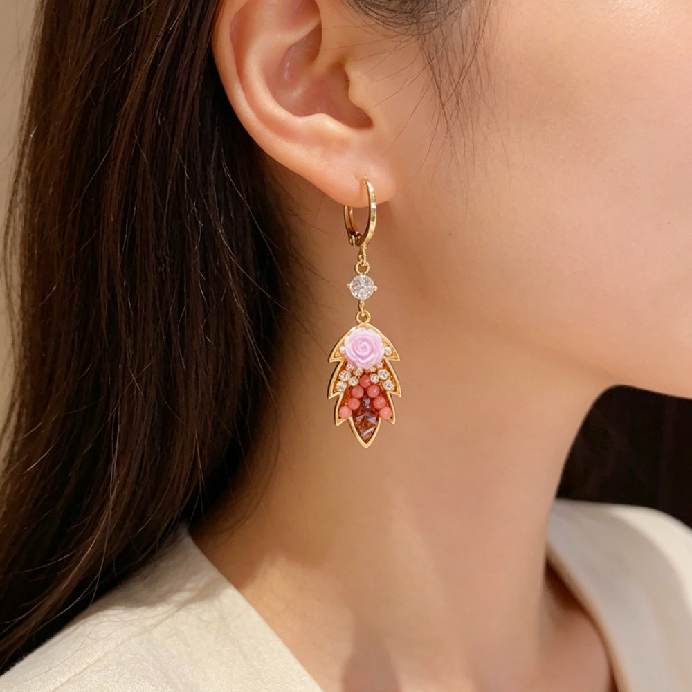 Handmade Petal Drop Earrings In Real Gold Plated Copper, Simple Style For Women