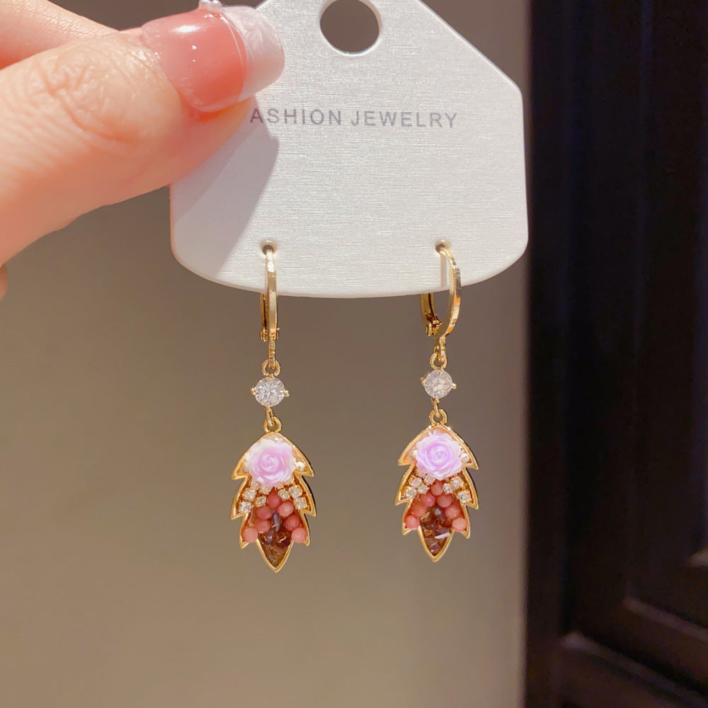 Handmade Petal Drop Earrings In Real Gold Plated Copper, Simple Style For Women