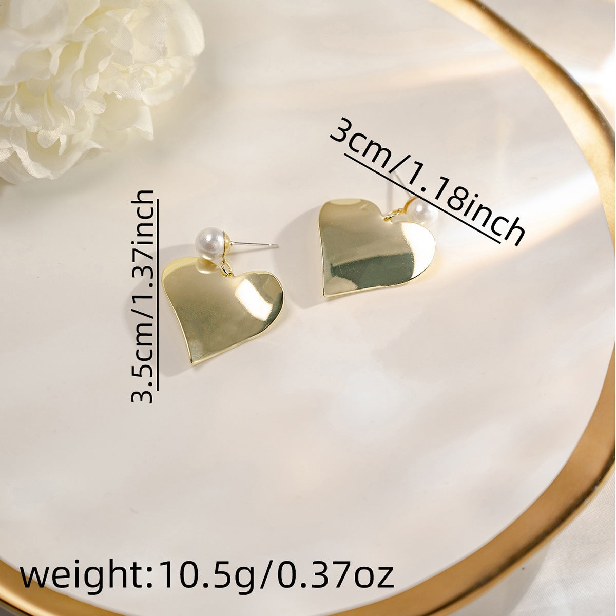 Heart Shape Drop Earrings For Women In Gold Featuring Electroplated Finish With Zinc Alloy Ear Pins