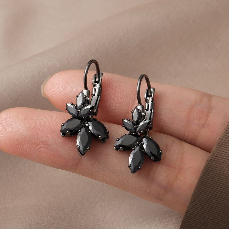 Elaborate Leaves Earrings For Women Featuring Copper Ear Pins And Zircon Inlay