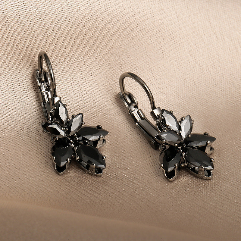 Elaborate Leaves Earrings For Women Featuring Copper Ear Pins And Zircon Inlay