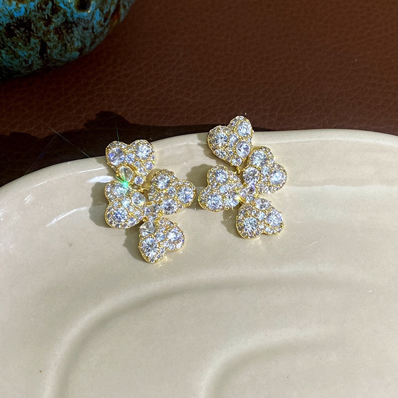 Elaborate Heart Shape Drop Earrings For Women In New Style With Copper Ear Pins And Zircon Inlay