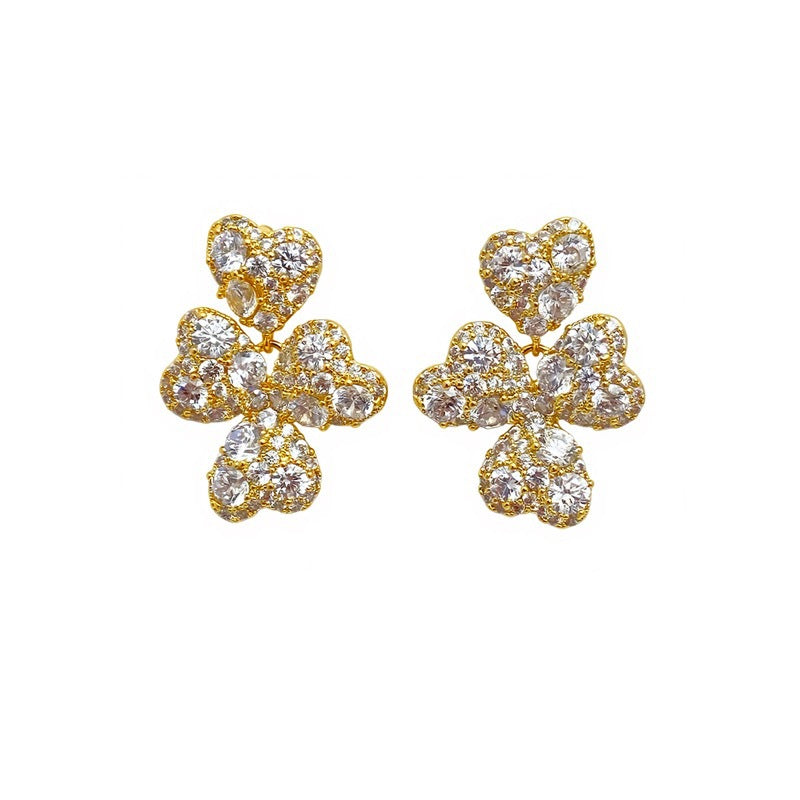 Elaborate Heart Shape Drop Earrings For Women In New Style With Copper Ear Pins And Zircon Inlay