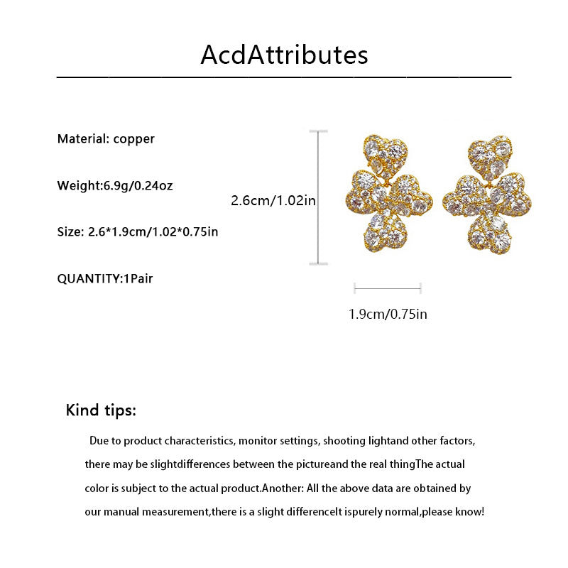 Elaborate Heart Shape Drop Earrings For Women In New Style With Copper Ear Pins And Zircon Inlay