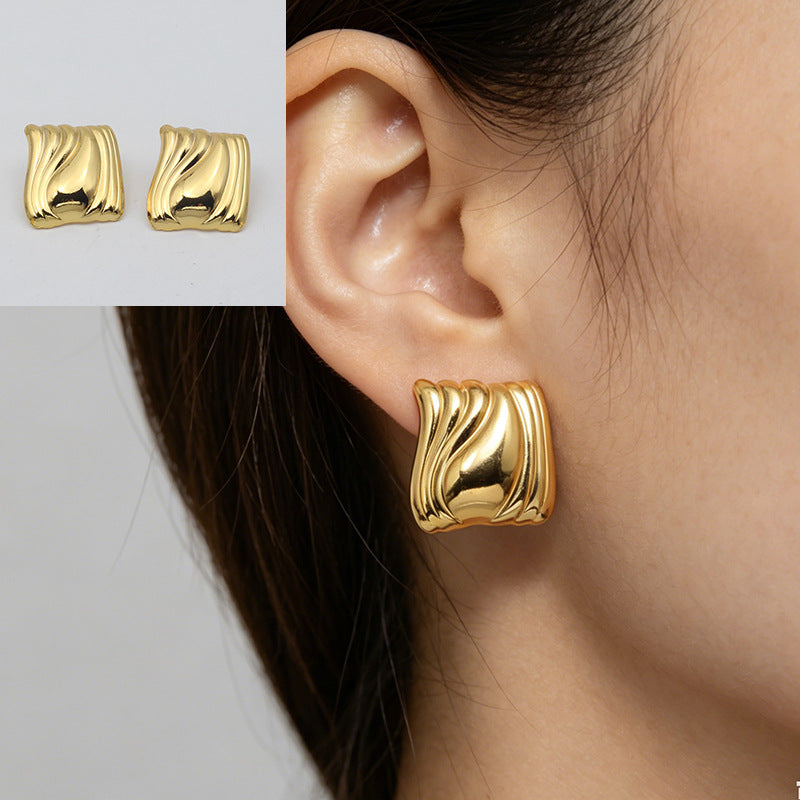 Geometric Stud Earrings For Women, Waterproof Non Tarnish 304 Stainless Steel With Electroplated Gold Plating Process