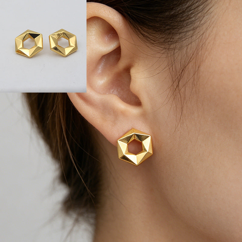 Geometric Stud Earrings For Women, Waterproof Non Tarnish 304 Stainless Steel With Electroplated Gold Plating Process