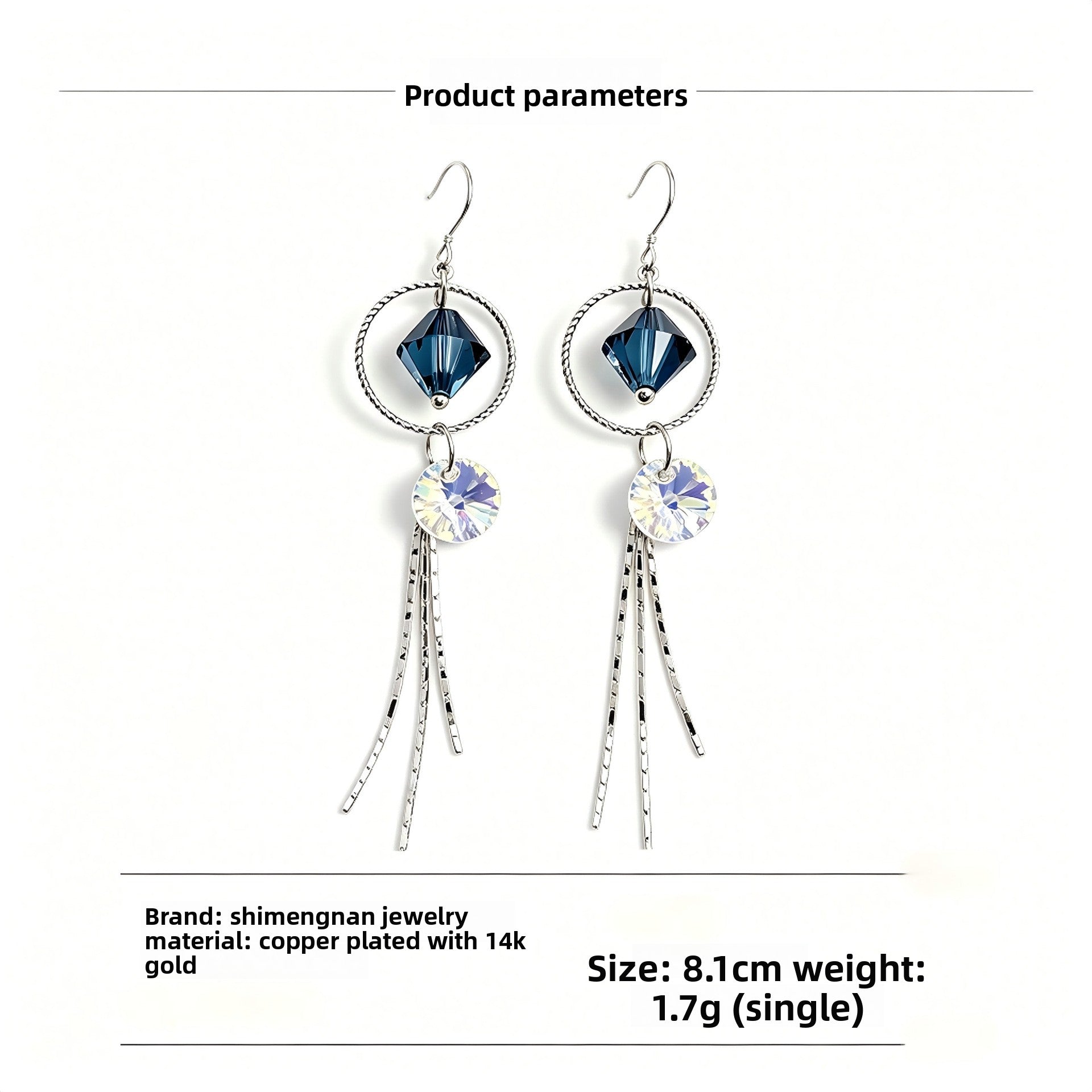 Luxurious Lake Blue Tassel Drop Earrings For Women Featuring Austrian Crystal Inlay