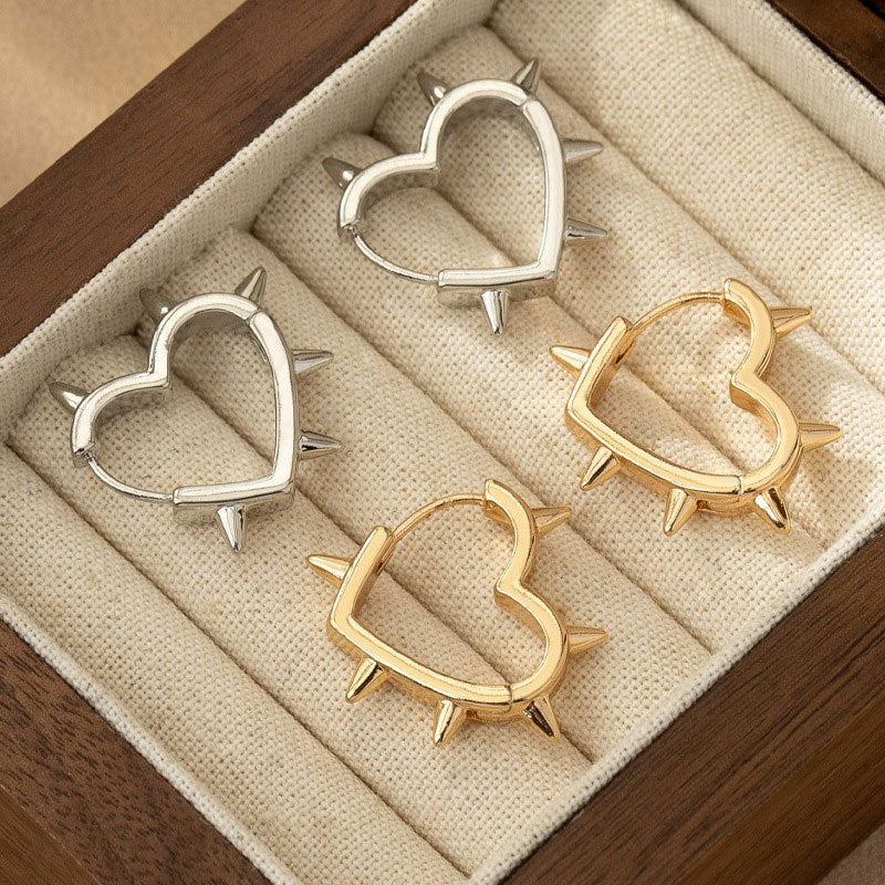 Heart Shape Earrings For Women In Gold Copper With Electroplated Finish And Titanium Steel Posts, Punk Style