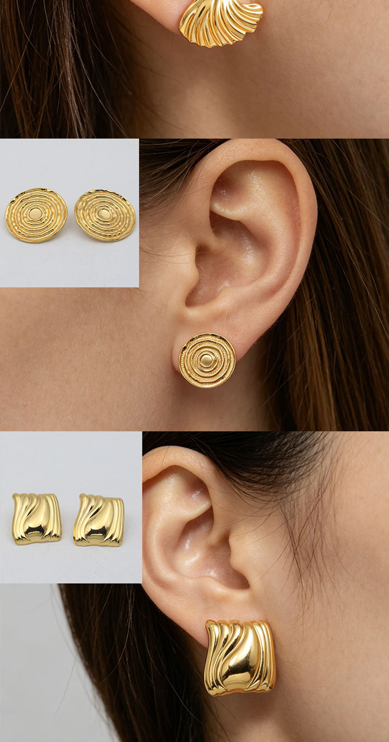 Geometric Stud Earrings For Women, Waterproof Non Tarnish 304 Stainless Steel With Electroplated Gold Plating Process