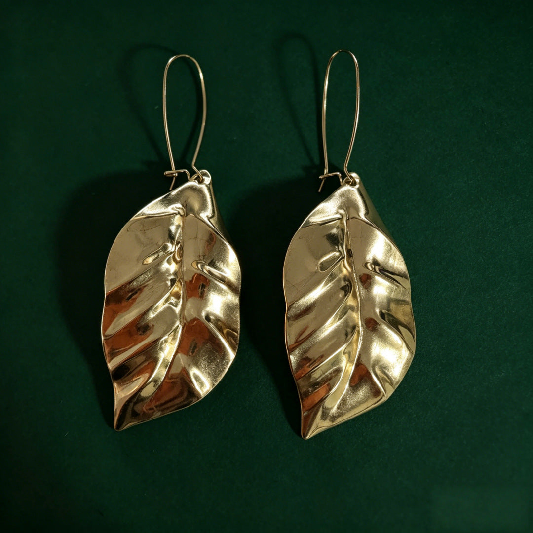 Gold Leaves Drop Earrings For Women, Made Of Durable Zinc Alloy