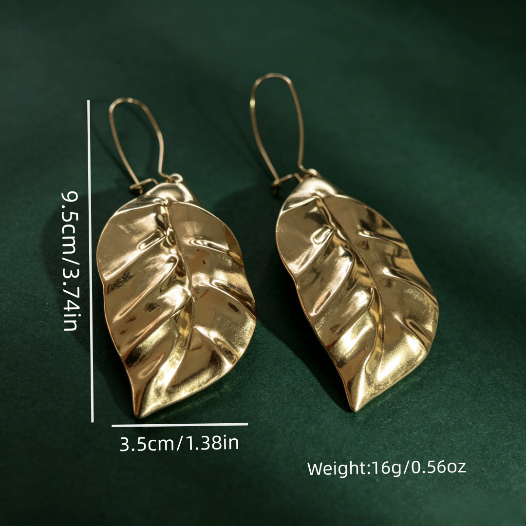 Gold Leaves Drop Earrings For Women, Made Of Durable Zinc Alloy
