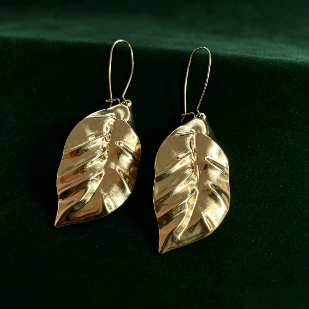 Gold Leaves Drop Earrings For Women, Made Of Durable Zinc Alloy