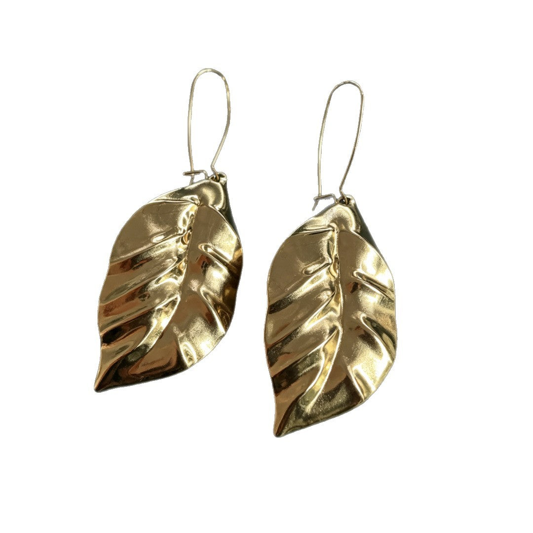 Gold Leaves Drop Earrings For Women, Made Of Durable Zinc Alloy