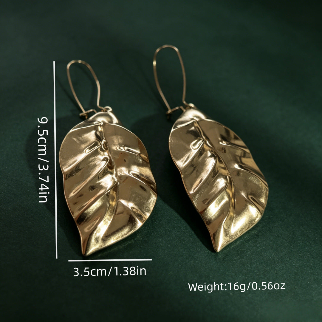 Gold Leaves Drop Earrings For Women, Made Of Durable Zinc Alloy