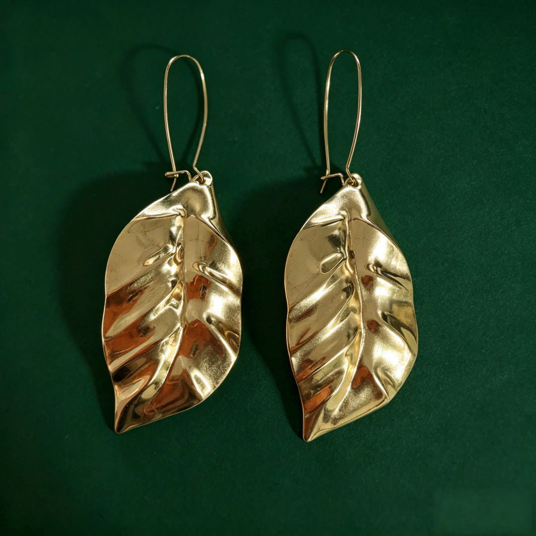 Gold Leaves Drop Earrings For Women, Made Of Durable Zinc Alloy