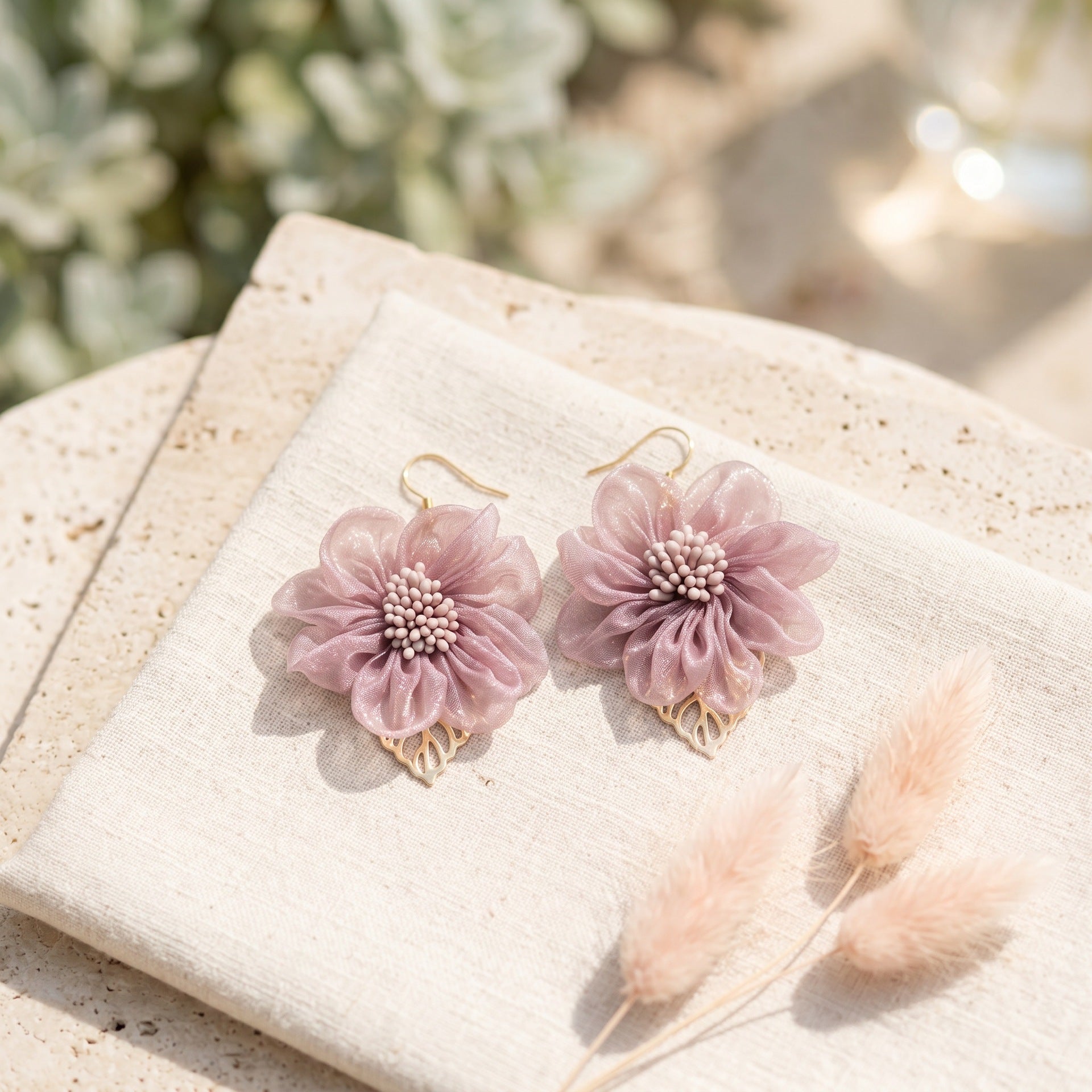 Flowers For Women Cloth Earrings Featuring Electroplated Gold Craft With Iron Ear Pins In Sweet Style
