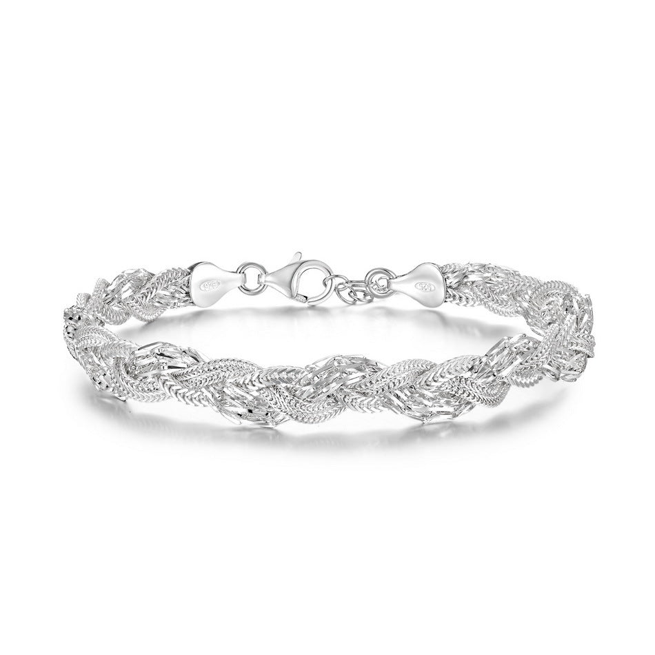 New Style Unisex Braid Pattern Grid Bracelet With 925 Sterling Silver Foxtail Chain In Silver