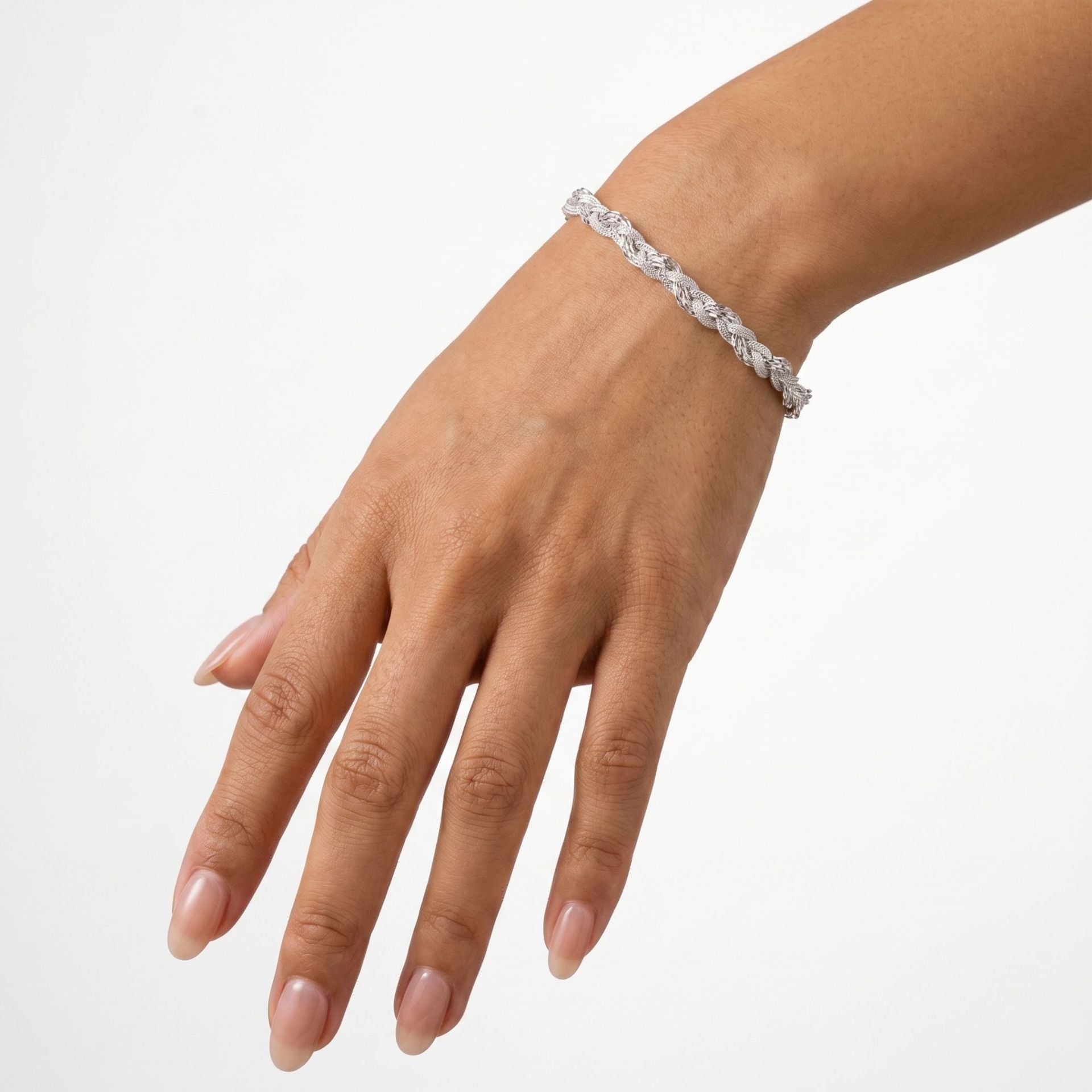 New Style Unisex Braid Pattern Grid Bracelet With 925 Sterling Silver Foxtail Chain In Silver