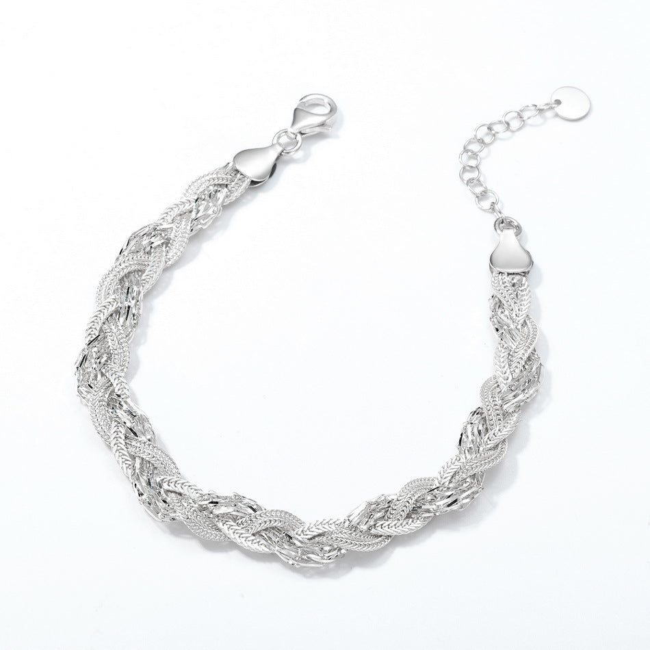 New Style Unisex Braid Pattern Grid Bracelet With 925 Sterling Silver Foxtail Chain In Silver