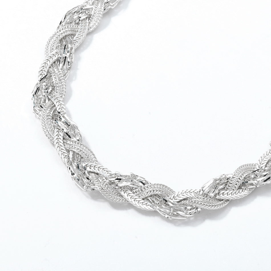 New Style Unisex Braid Pattern Grid Bracelet With 925 Sterling Silver Foxtail Chain In Silver