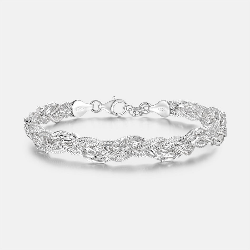 New Style Unisex Braid Pattern Grid Bracelet With 925 Sterling Silver Foxtail Chain In Silver