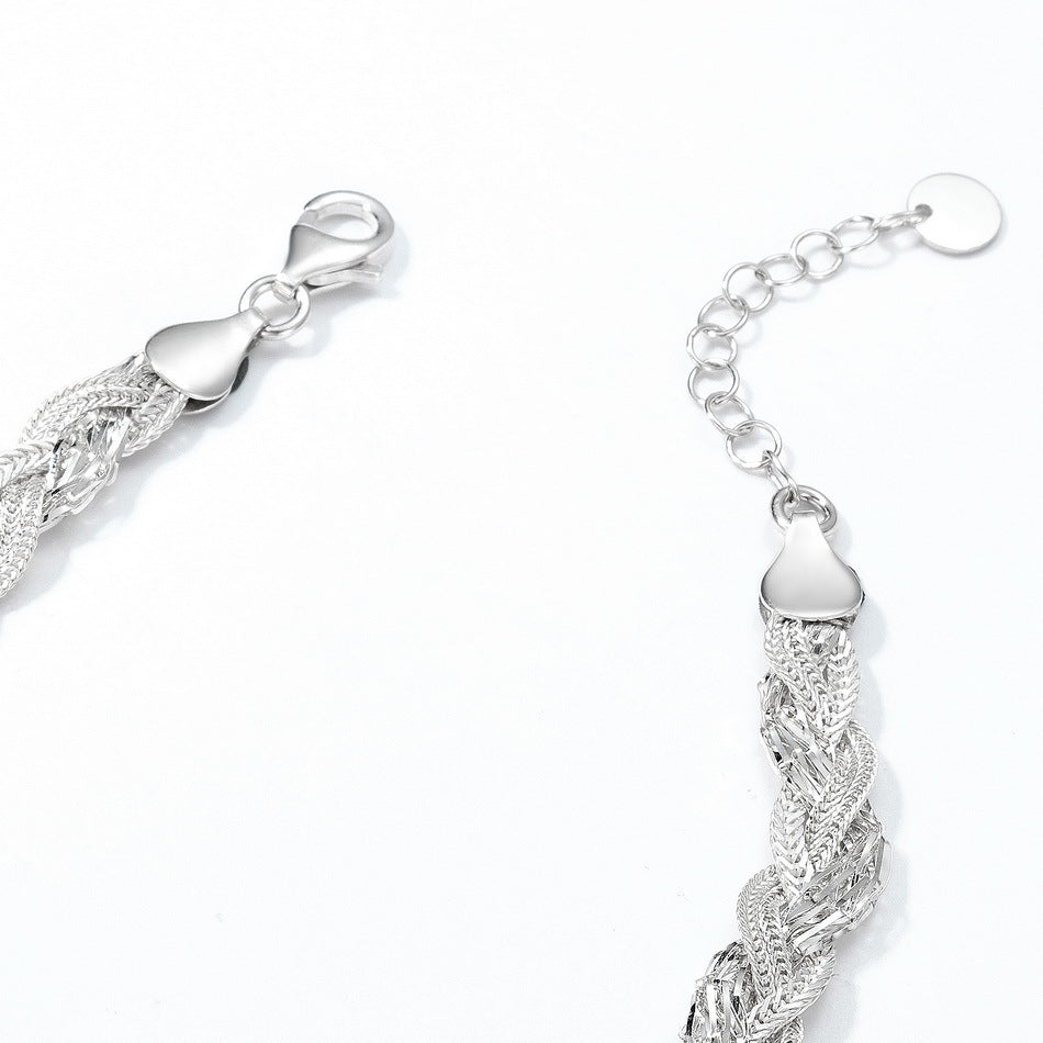New Style Unisex Braid Pattern Grid Bracelet With 925 Sterling Silver Foxtail Chain In Silver