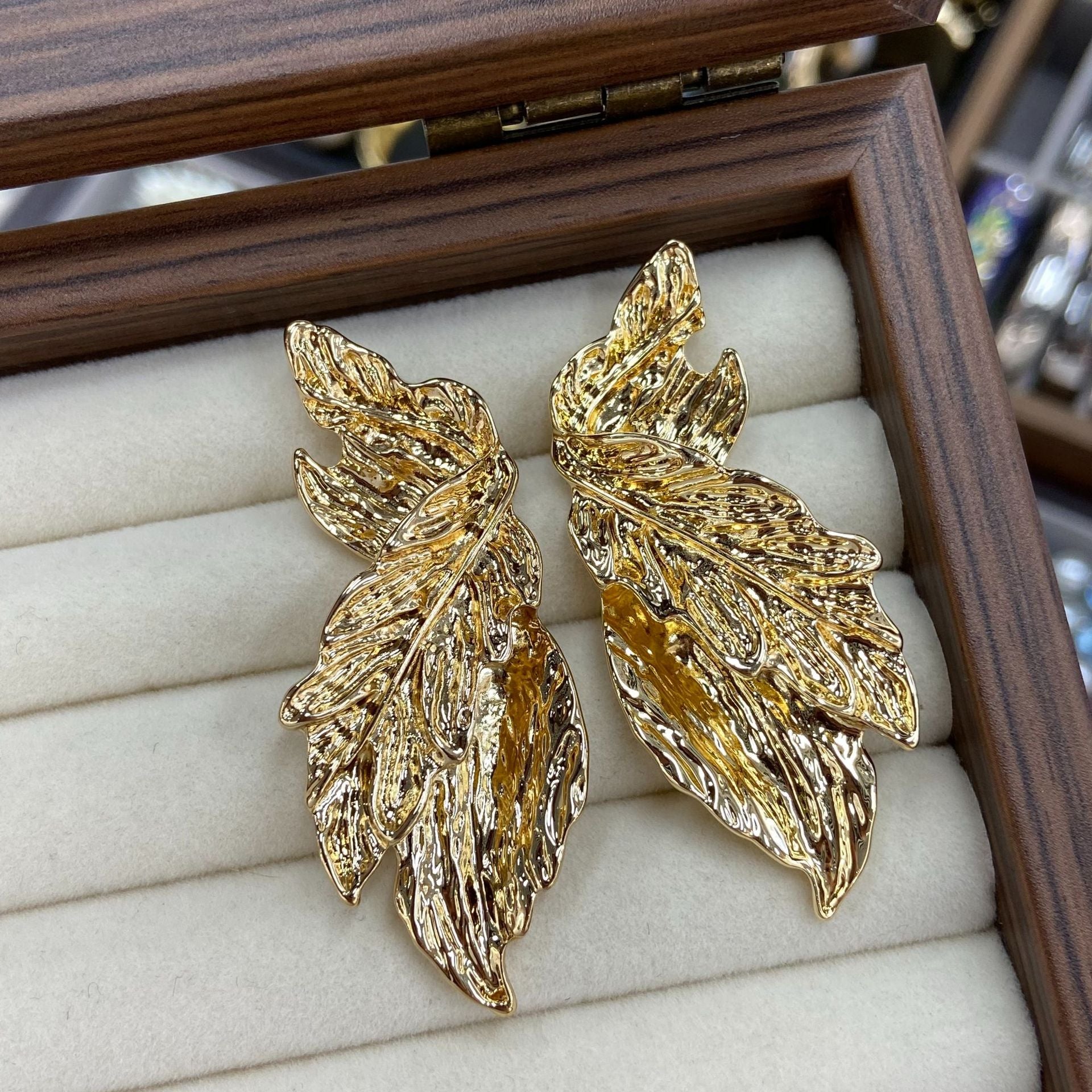 Leaves Earrings For Women In Gold Featuring Electroplated Finish And 925 Sterling Silver Ear Pins