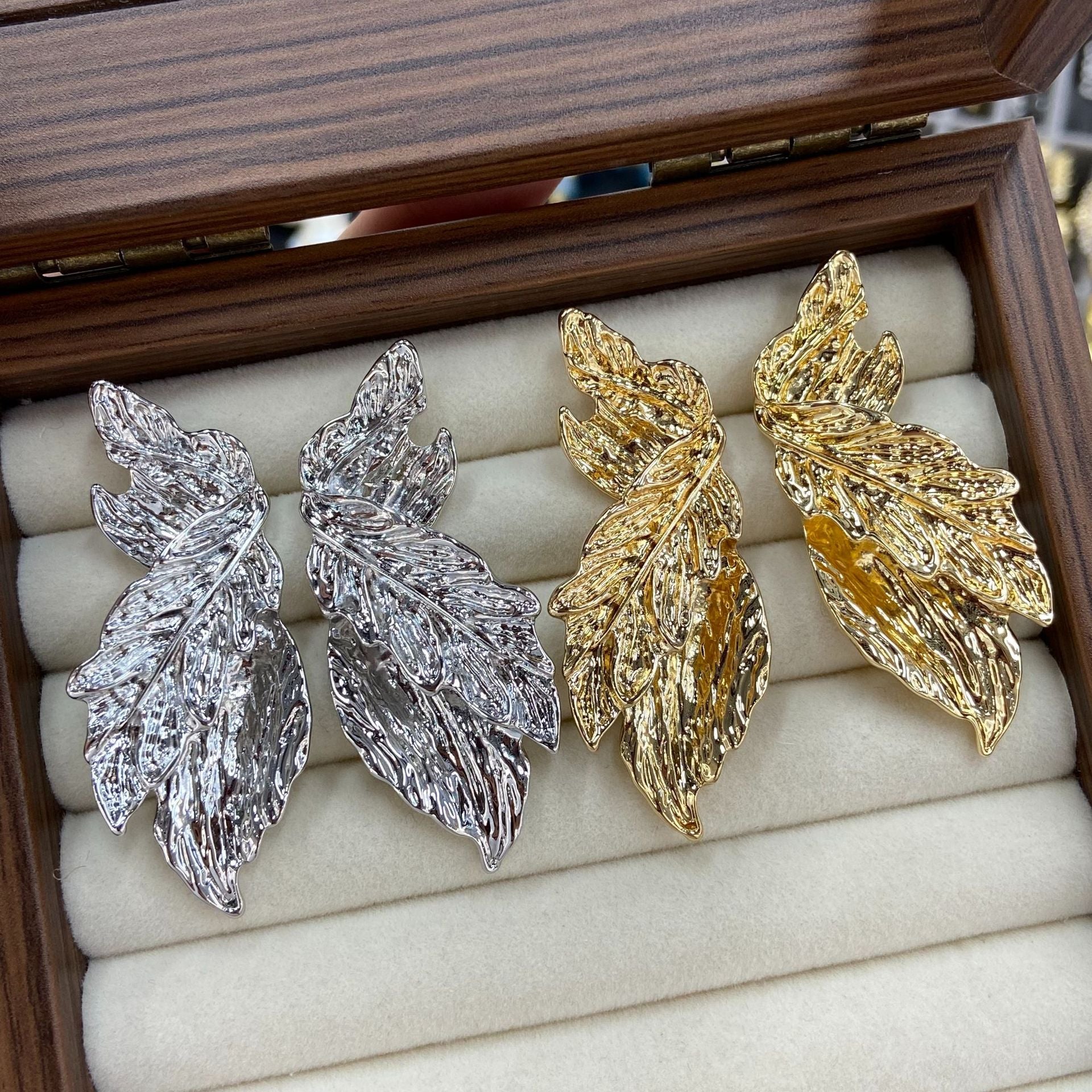 Leaves Earrings For Women In Gold Featuring Electroplated Finish And 925 Sterling Silver Ear Pins