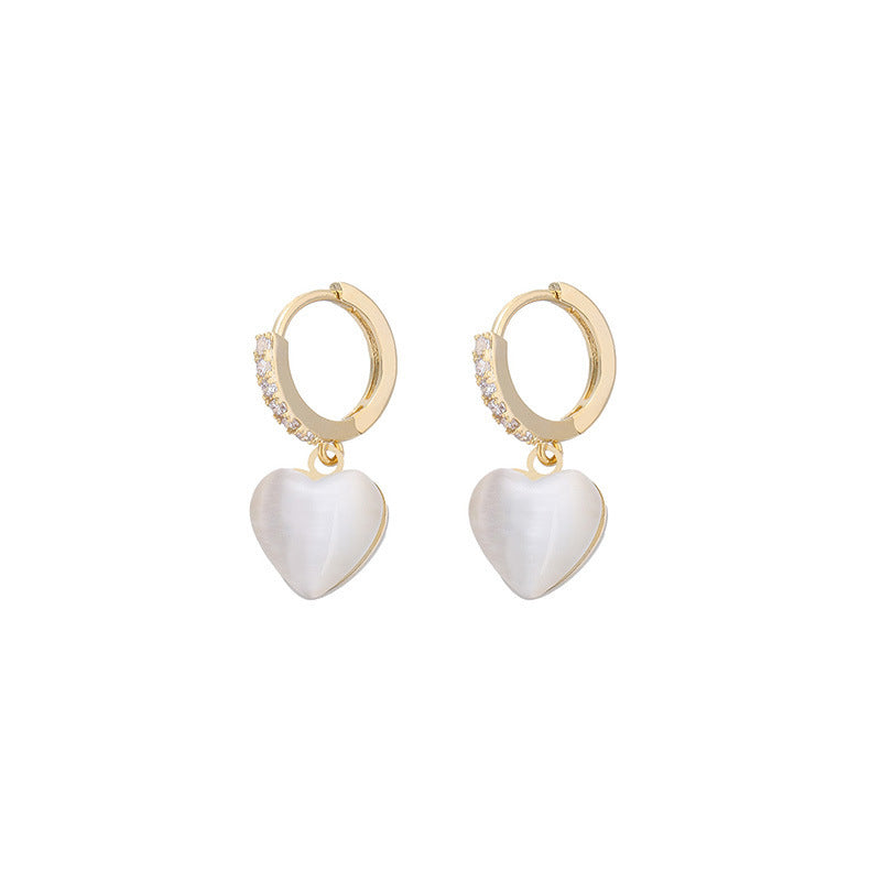 Heart Shape Drop Earrings For Women Featuring Cat's Eye Stone In Real Gold Plated Copper