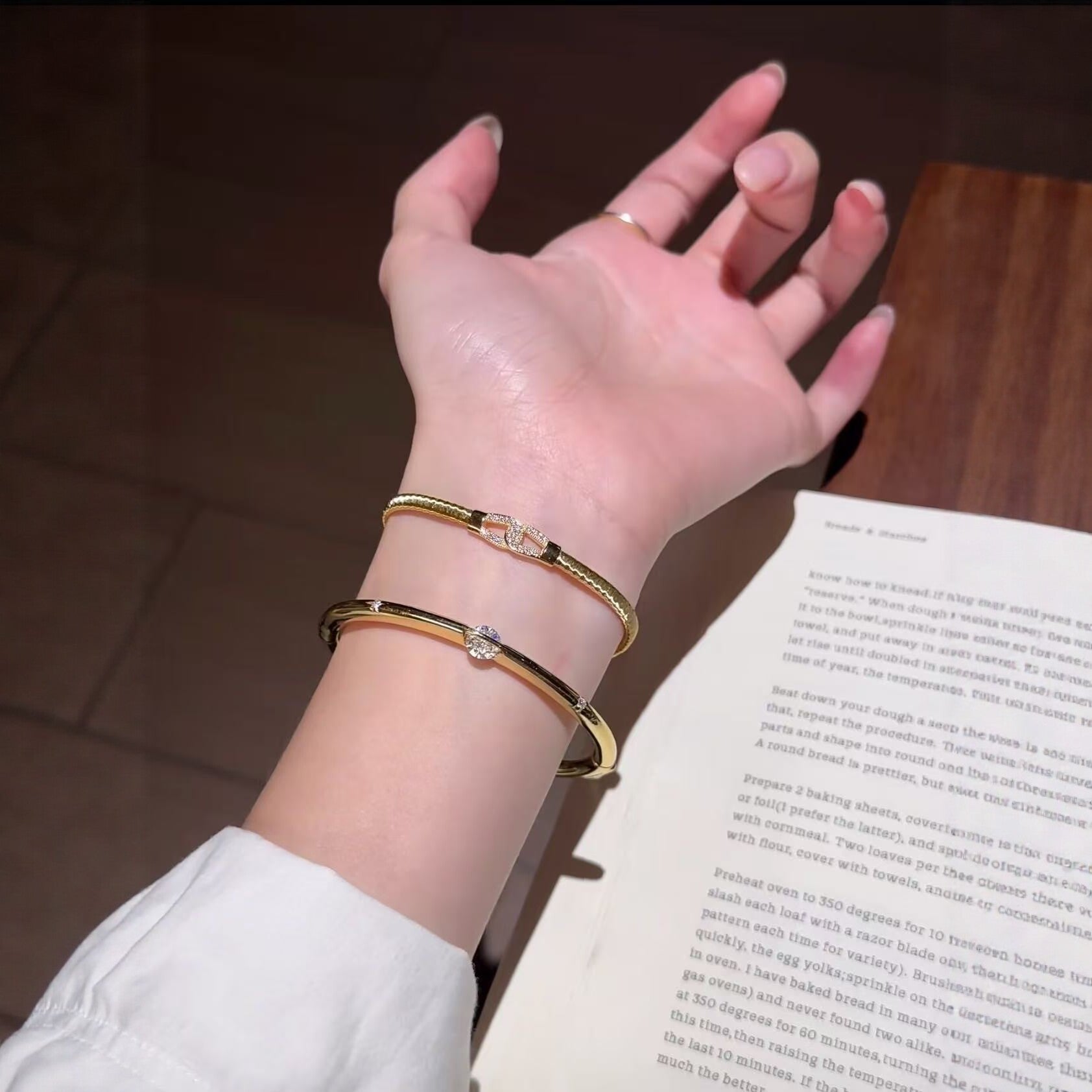 Double Ring Bracelet For Women In Simple Style, 925 Sterling Silver Chain With Gold Accent