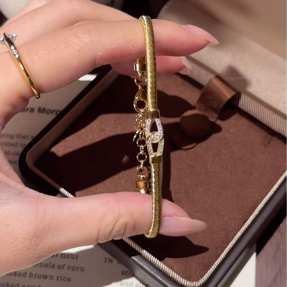 Double Ring Bracelet For Women In Simple Style, 925 Sterling Silver Chain With Gold Accent