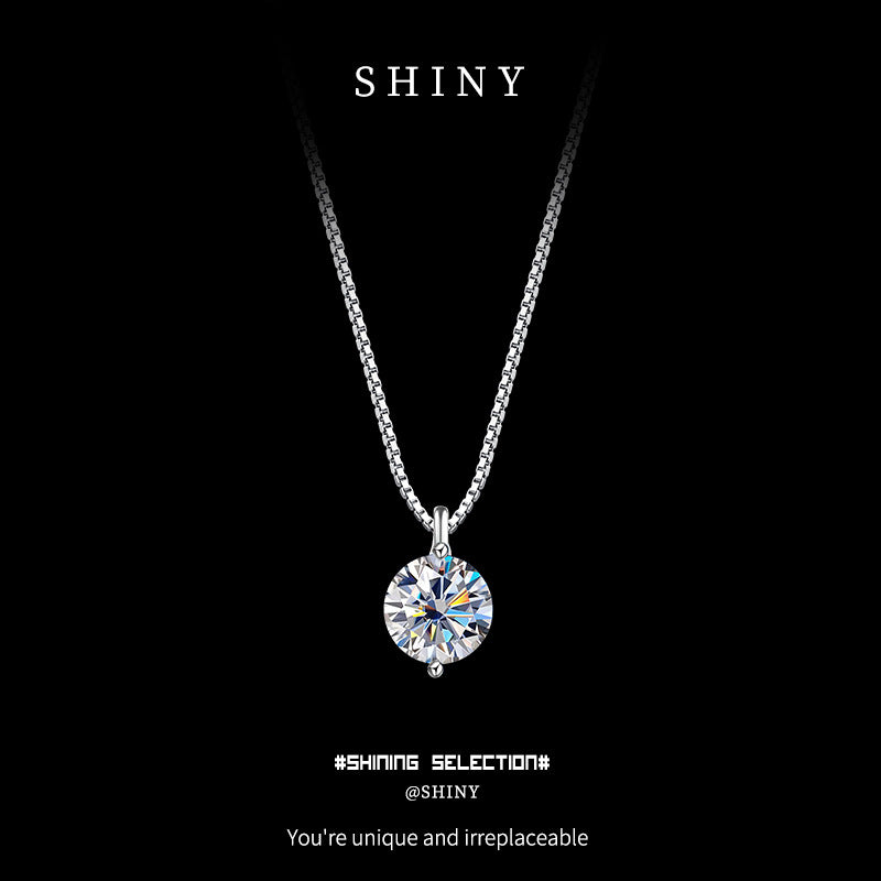 1.0ct Moissanite Round Necklace In 925 Sterling Silver With Simple Style And Box Chain For Women
