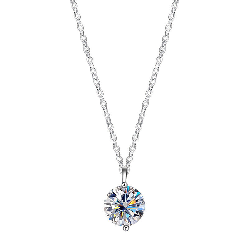 1.0ct Moissanite Round Necklace In 925 Sterling Silver With Simple Style And Box Chain For Women