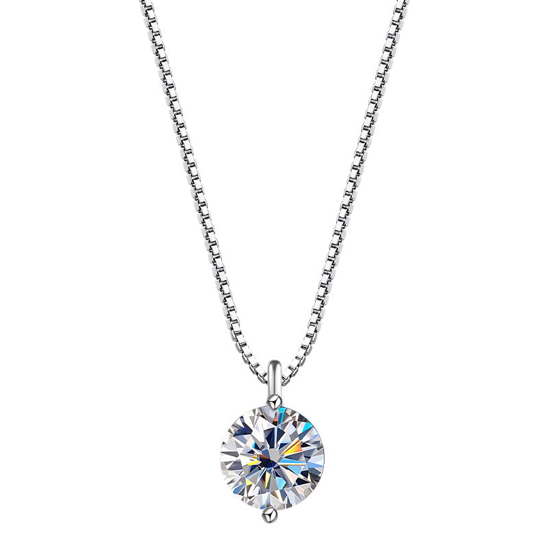 1.0ct Moissanite Round Necklace In 925 Sterling Silver With Simple Style And Box Chain For Women
