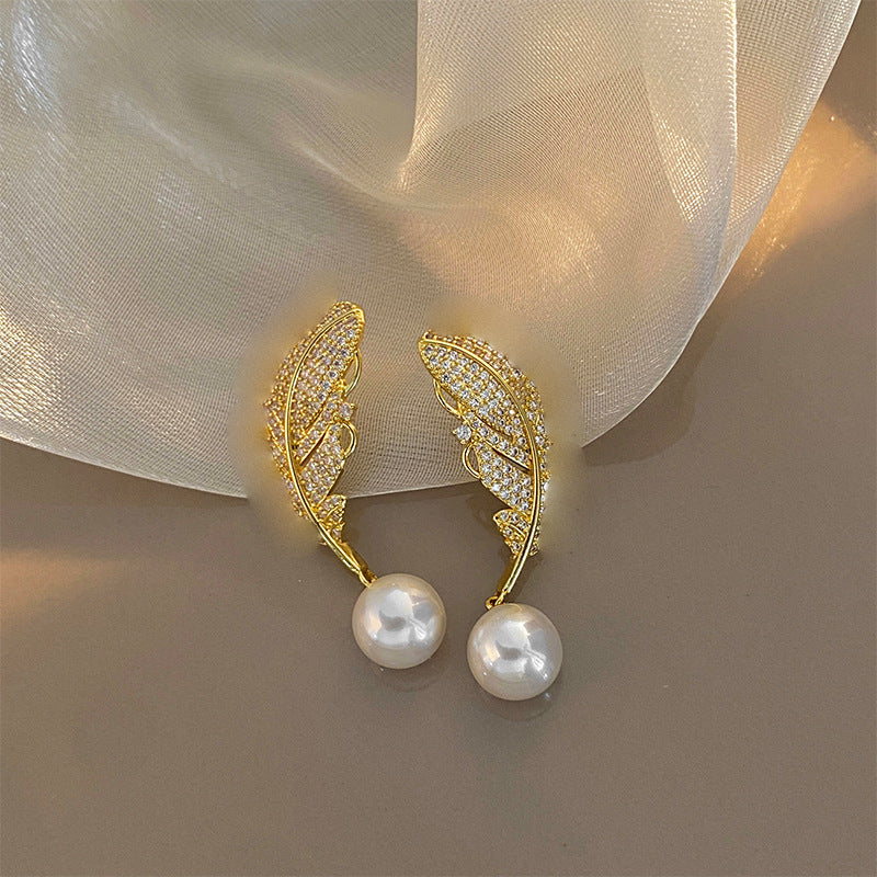 Gold Leaf Earrings For Women Featuring Copper Ear Pins