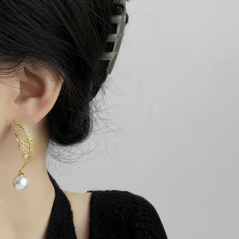 Gold Leaf Earrings For Women Featuring Copper Ear Pins