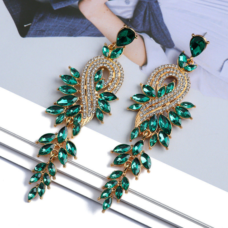 Leaf Tassel Drop Earrings For Women In Colour Alloy With Rhinestones And 304 Stainless Steel Ear Pins